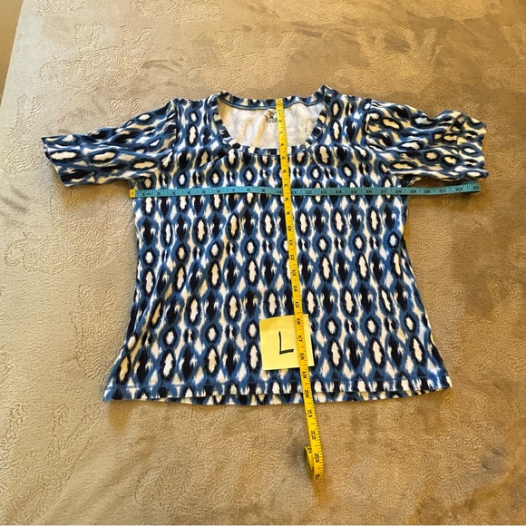 Jones New York sport petite blue black white pattern tee 100% soft cotton Size L - Picture 4 of 7